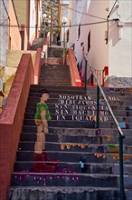 Feminist painting of stairs, we draw without violence without machismo in equality, alley