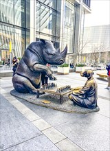 Outdoor art installation A Wild Life for Wildlife The Rhino & Dogman by artist duo Gillie and Marc,