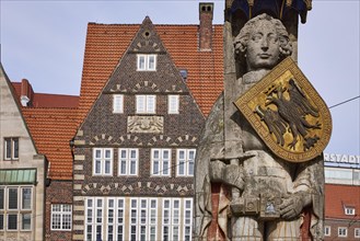 Section with head and coat of arms of the Bremen Roland in Bremen, Hanseatic city, federal state of