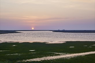 South reservoir at sunset in Ockholm, Nordfriesland district, Schleswig-Holstein, Germany, Europe