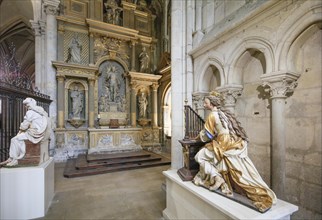 Choir chapel with statue of St Cecilia playing the organ, Romanesque-Gothic Saint-Julien du Mans