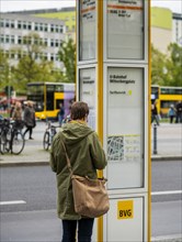 Bus stop with timetable and route network, Berlin, Germany, Europe