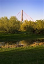 Fleher Bridge at the Uedesheim bend in the Rhine, nature reserve, Neuss, Lower Rhine, North