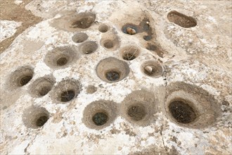 Neolithic archaeological site of Karahan Tepe, Carved holes, Sanliurfa, Turkey, Asia