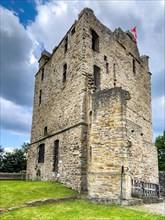 Historic ruins of Romanesque residential tower of former moated castle from 12th century Altendorf