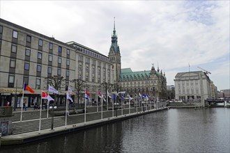 Hamburg City Hall and City Hall Market, Hamburg, Germany, Europe, The City Hall on a river with