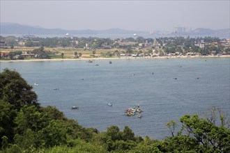 View of the town and harbour over Back Bay, Trincomalee, Sri Lanka, Asia