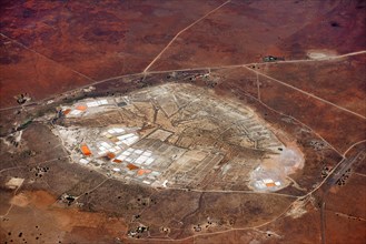 Aerial view, salt extraction, salt, salt garden, salt works, Karoo, North Cape, South Africa,