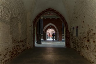 Passageway in the interior of Stralsund Town Hall, Mecklenburg-Vorpommern, Germany, Europe