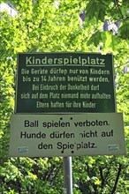 Sign at a playground near KoelnBerg, a social hotspot in Cologne-Meschenich, North