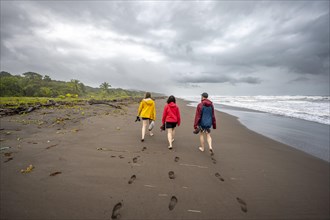 Tourists on the beach, coast with rainforest, Tortuguero National Park, Costa Rica, Central America