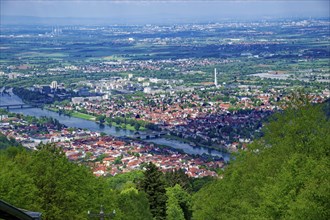 View of Heidelberg, Heidelberg, Baden-Wuerttemberg, Germany from the Koenigstuhl station of the