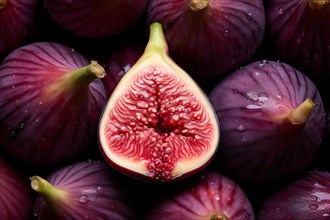 Close up of halved fig fruit. KI generiert, generiert, AI generated