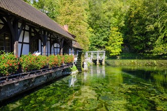 Hammerschmiede, mill, Blautopfhaus, at the Blautopf, Blaubeuren, Swabian Alb, Baden-Wuerttemberg,