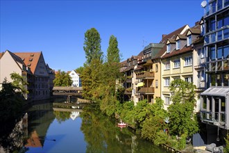 From the Charles Bridge onto the Pegnitz, Nuremberg, Middle Franconia, Franconia, Bavaria, Germany,