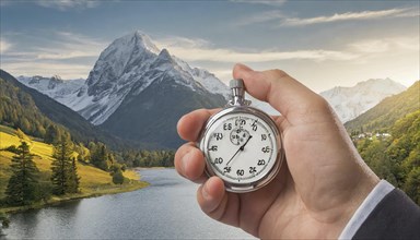 Symbol photo, hand with a stopwatch, AI generated, AI generated