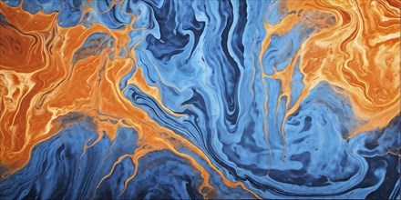 Marble textured blue and orange chalkboard as illustration background, AI generated