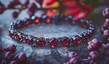 A bracelet crafted with rich garnet gemstones AI generated