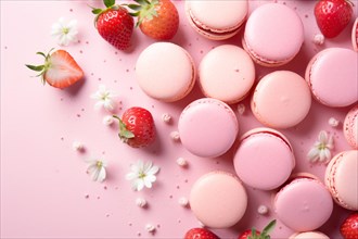 Pink strawberry macarons. KI generiert, generiert, AI generated