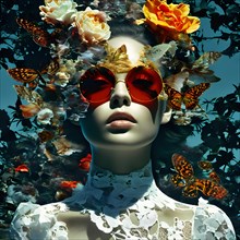 AI generated surreal fashion and beauty portrait poster collage with random weird subjects