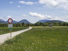 Signpost, Enns cycle path, near Woerschach, Enns Valley, Styria, Austria, Europe