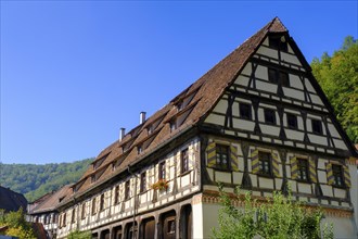 Half-timbered house in the monastery courtyard, Blaubeuren Monastery, Swabian Alb,