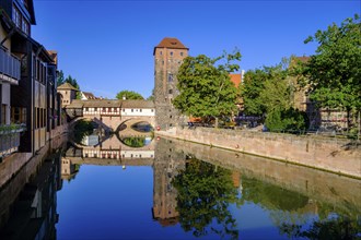 Water tower and hangman's bridge, on the Pegnitz, Nuremberg, Middle Franconia, Franconia, Bavaria,