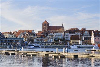 Town view with town harbour at Lake Mueritz, St. Georgen, Waren, Mueritz, Mecklenburg Lake