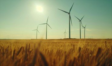Wind turbine farm in the field AI generated