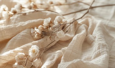 Cotton branch and soft cotton fabric in a soothing neutral tone AI generated