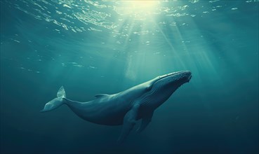 A blue whale gliding effortlessly through the ocean depths AI generated