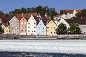 Historic old town centre of Landsberg am Lech, in front of the Lech weir, Upper Bavaria, Bavaria,