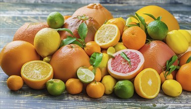 Many ripe different citrus fruits AI generated, AI generated