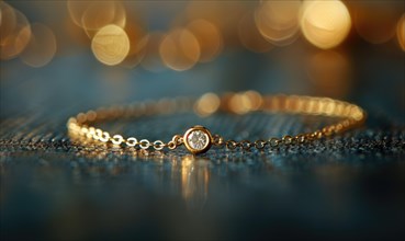 A dainty gold chain bracelet with a single sparkling diamond charm AI generated