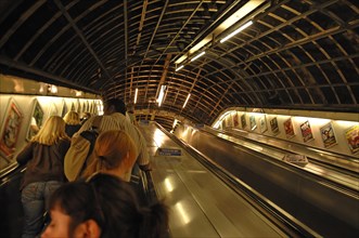 Tooting Broadway underground station escalators, London, England, Great Britain