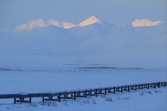 Oil production in the Arctic, Trans Alaska Pipeline, winter, Brooks Range, Alaska, USA, North