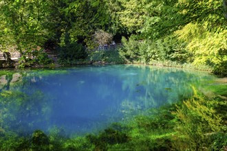 Blue spring, karst pot, Blautopf, Blaubeuren, Swabian Alb, Baden-Wuerttemberg, Germany, Europe
