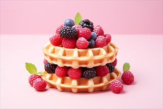 Waffles with berry fruits. KI generiert, generiert, AI generated