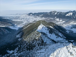 Pre-Alps in winter with snow, Mangfall mountains, Bavarian Pre-Alps, Bavaria, Tyrol, Germany,