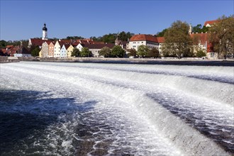 Historic old town centre of Landsberg am Lech, in front of the Lech weir, Upper Bavaria, Bavaria,