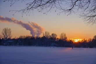 Sunset in winter, Ismaning, Upper Bavaria, Bavaria, Germany, Europe
