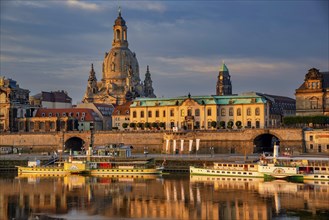 Panorama over the Elbe, Church of Our Lady, Dresden, Free State of Saxony, Germany, Europe