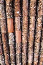 Close-up of old corroded pipes with orange and brown color variations