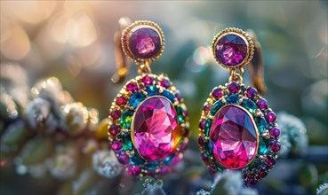 A pair of earrings adorned with vibrant tourmaline gemstones AI generated