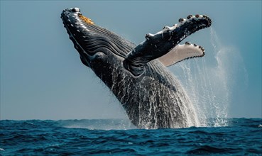 A humpback whale breaching the surface of the ocean AI generated