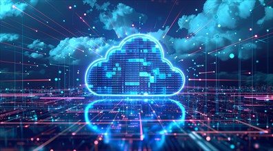 Cloud services concept and server farm supporting SAS cloud applications for enterprise clients, AI
