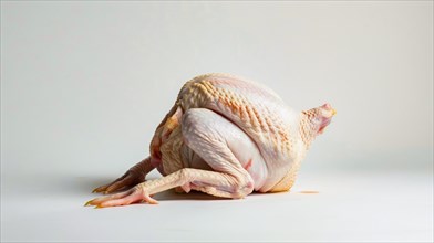 Side view of a raw whole poultry on a white background, AI generated