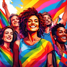 AI generated illustration of diverse individuals from the lgbt community in solidarity in pop art