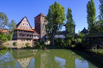 Water tower and wine barn, Maxbruecke an der Pegnitz, Nuremberg, Middle Franconia, Franconia,