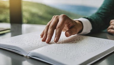 Symbol photo, hands read Braille, AI generated, AI generated